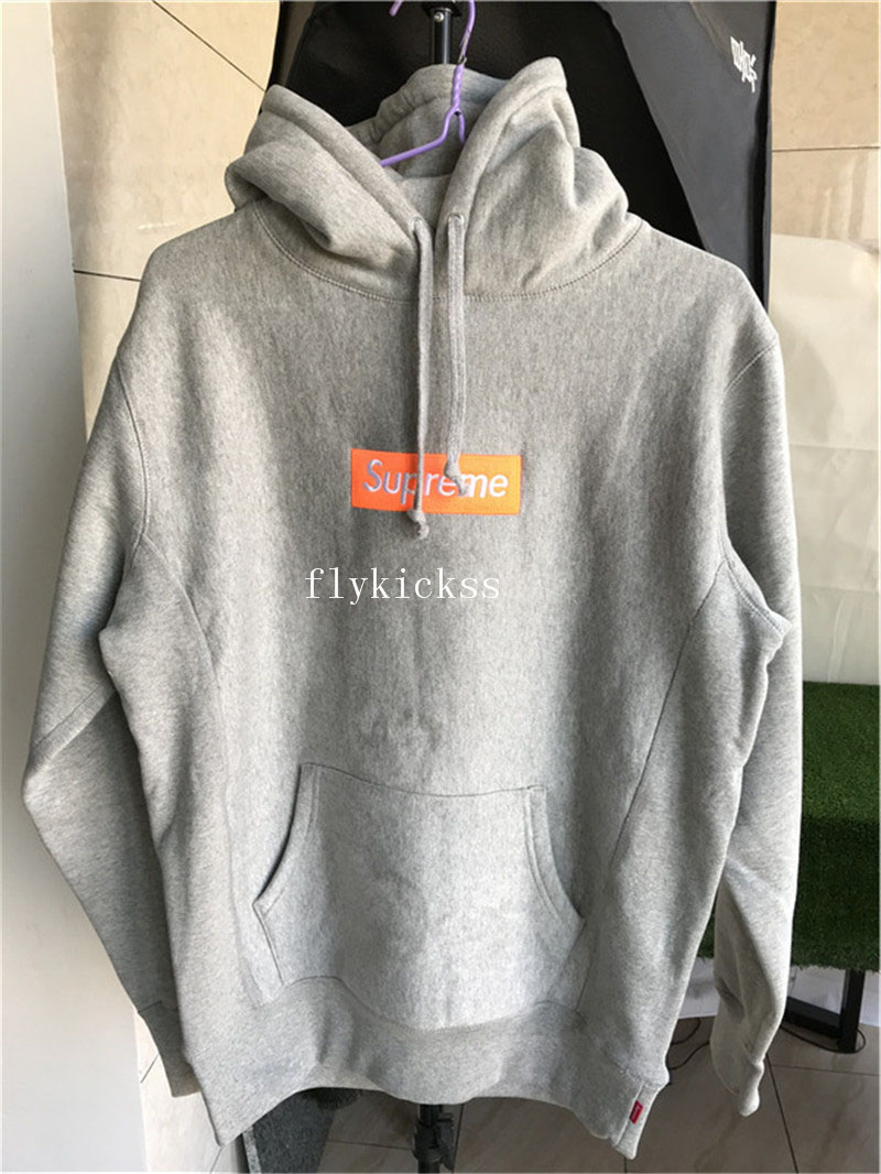 Supreme Grey Hoodie With Orange Box Logo